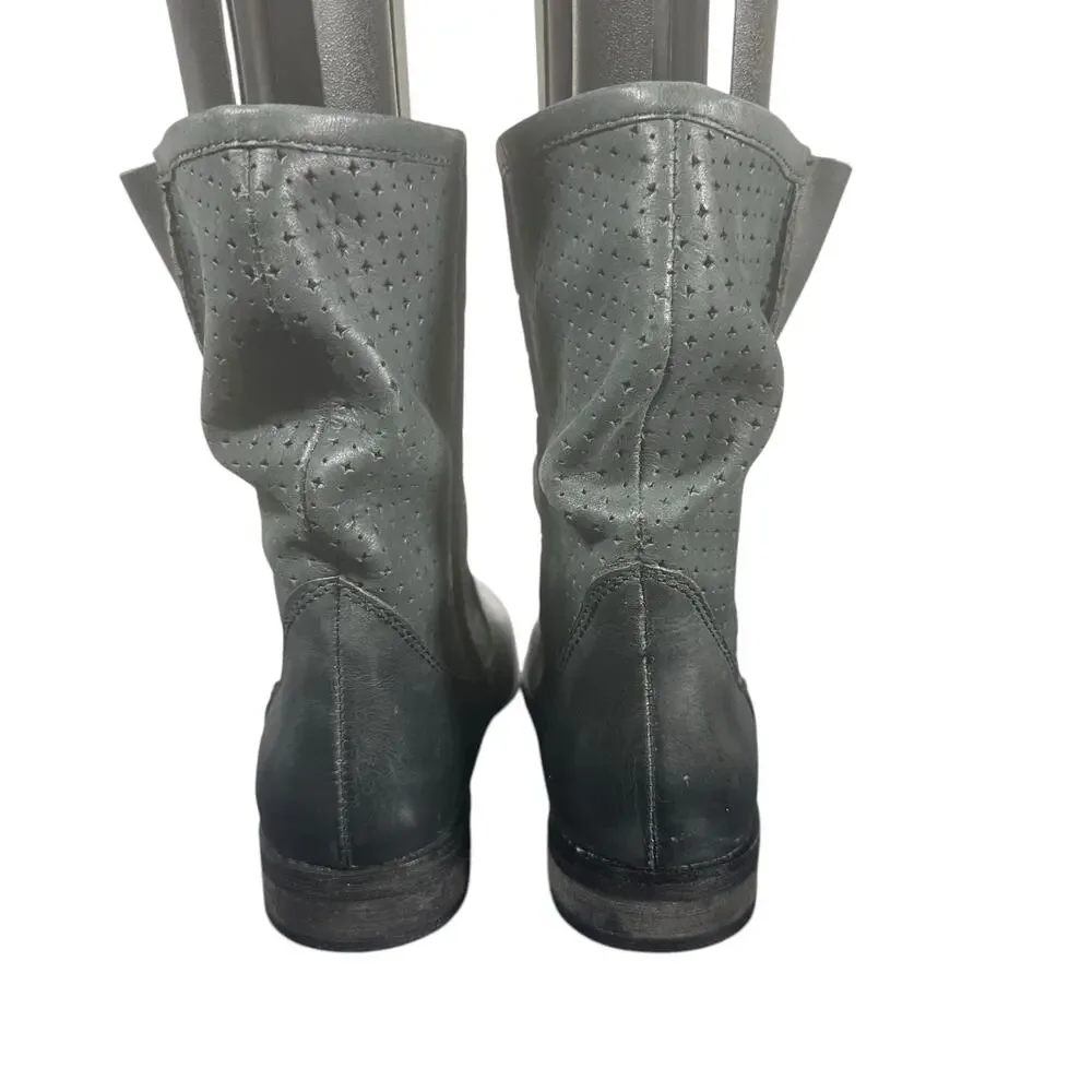 Mojo Moxy Gray Perforated Leather Mid-Calf Boots 6.5 Western Slouchy